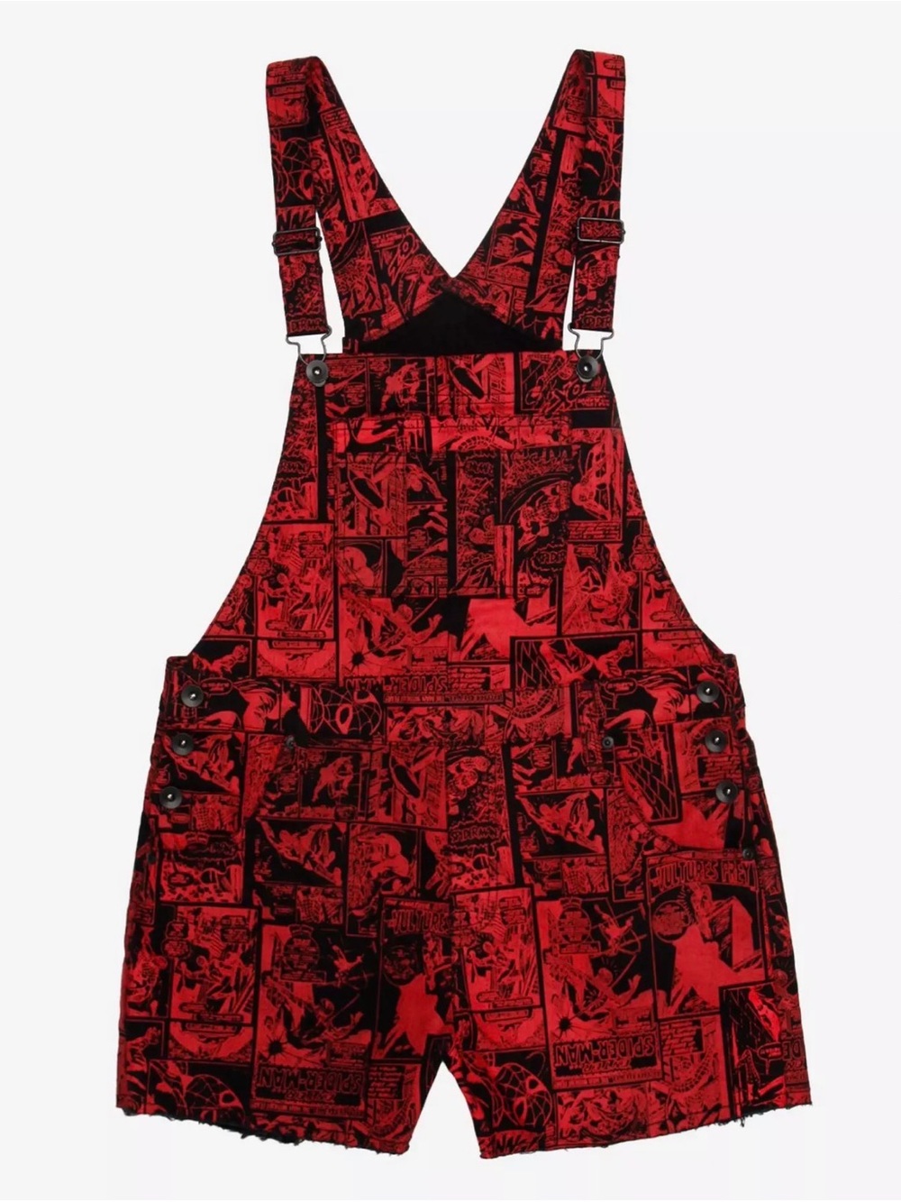 Marvel Spider-Man Comic Print Shortalls Overalls Juniors Large EUC